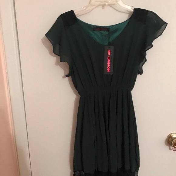 Forest green Lacey black trim babydoll dress 👗 - Picture 2 of 4